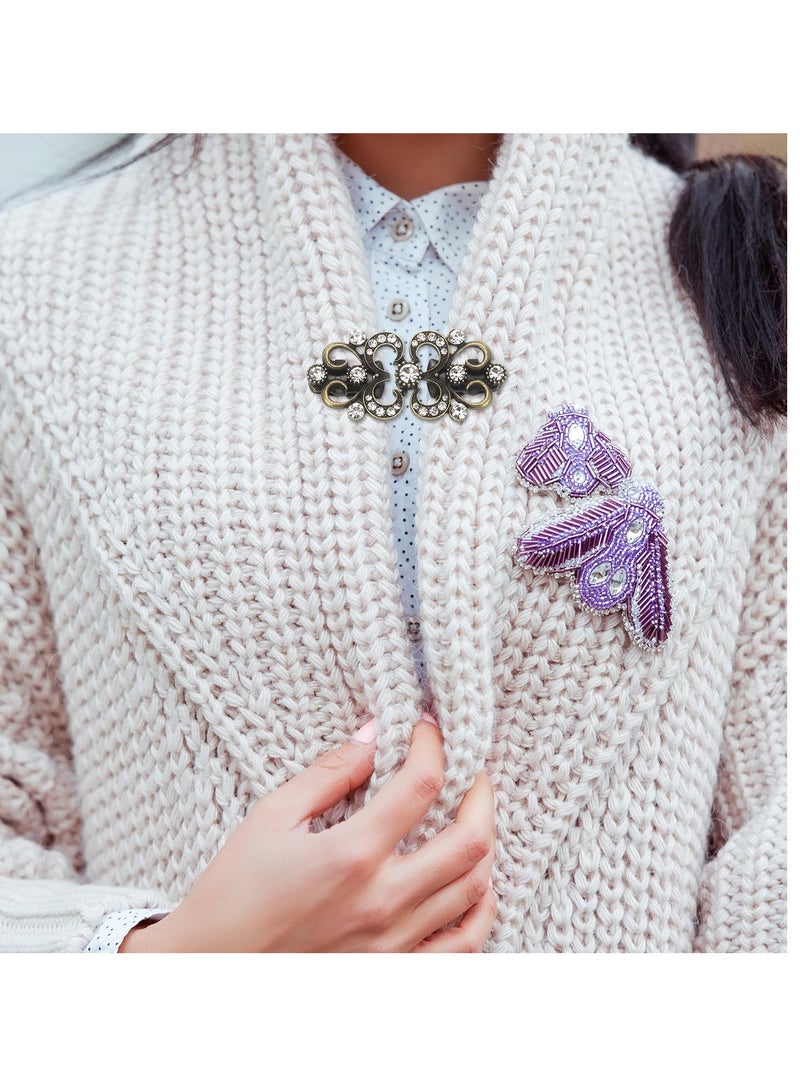 Excefore Vintage Sweater Clips, 2 Pieces Cape Cloak Clasps, Retro Cardigan Clips, Shawl Collar Clasps, and Dress Shirt Brooch Clips, Stylish Accessories for Women and Girls, bronze - Image 2