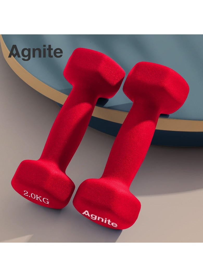 Agnite ER083 Neoprene Dumbbells  2Kg 1 piece, Solid Cast Iron Hand Weights With Non-Slip Grip, Hexagonal Design For Home Workouts, Strength Training & Fitness, Red Color. - Image 2