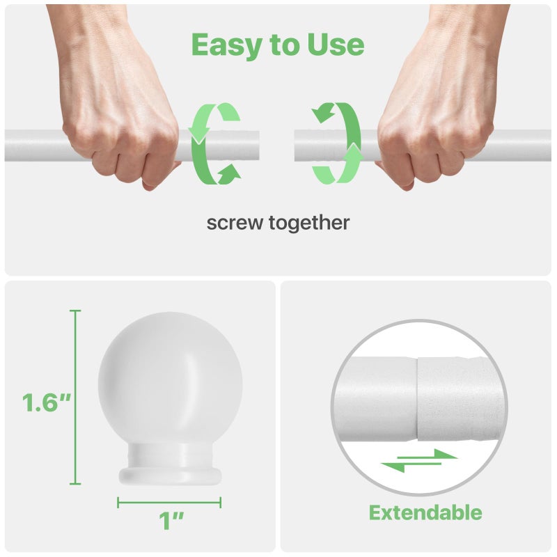 ATUHOLA White Curtain Rods for Windows 28 to 48 inch, Adjustable Curtain Rod Set with Brackets Easy Install, Decorative 5/8" Drapery Rod, Heavy Duty Curtain Rods for Bedroom, Kitchen, Living Room - Image 5