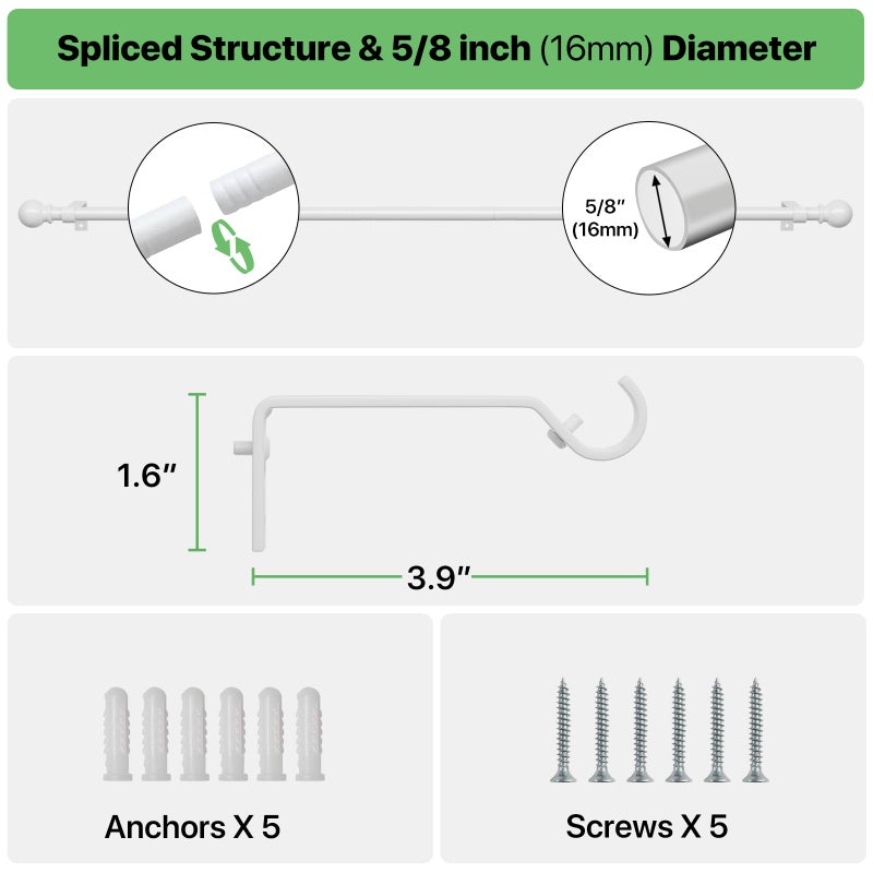 ATUHOLA White Curtain Rods for Windows 28 to 48 inch, Adjustable Curtain Rod Set with Brackets Easy Install, Decorative 5/8" Drapery Rod, Heavy Duty Curtain Rods for Bedroom, Kitchen, Living Room - Image 3