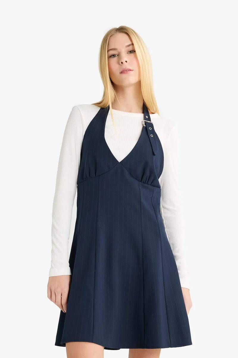 ديفاكتو Halter Collar Plaid Mini Dress