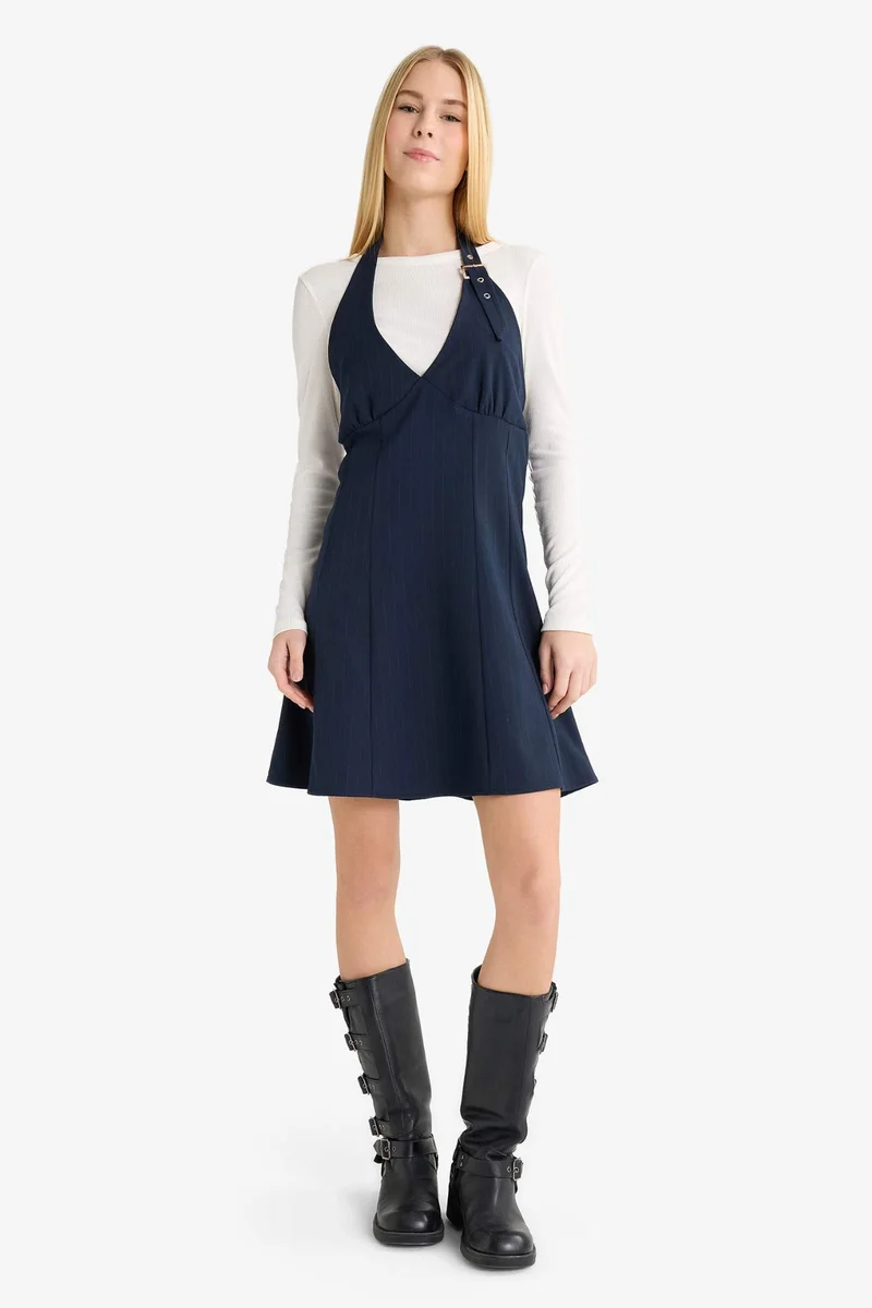 ديفاكتو Halter Collar Plaid Mini Dress