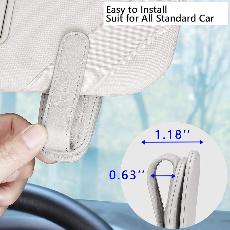 quipuda 2-Pack Genuine Leather Sunglass Holder for Car Visor - Gray - Image 4