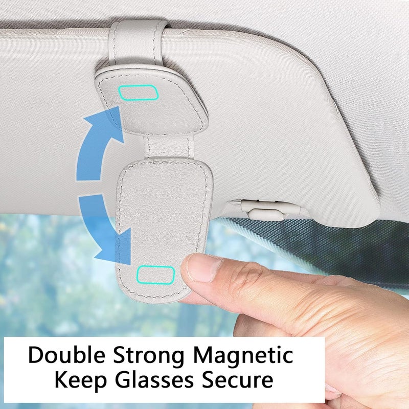 quipuda 2-Pack Genuine Leather Sunglass Holder for Car Visor - Gray - Image 5