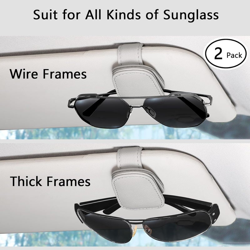 quipuda 2-Pack Genuine Leather Sunglass Holder for Car Visor - Gray - Image 2