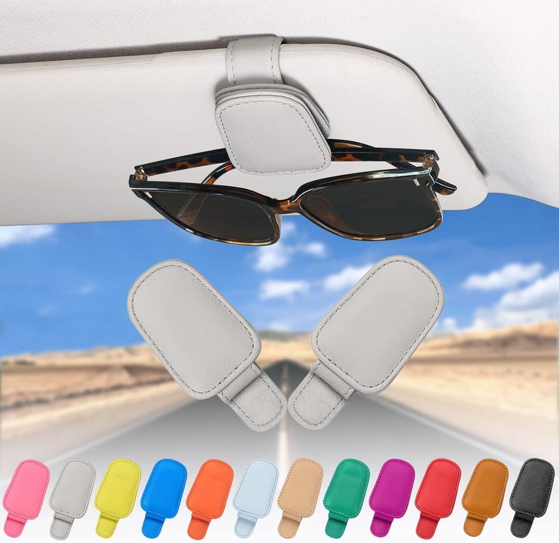 quipuda 2-Pack Genuine Leather Sunglass Holder for Car Visor - Gray - Image 1