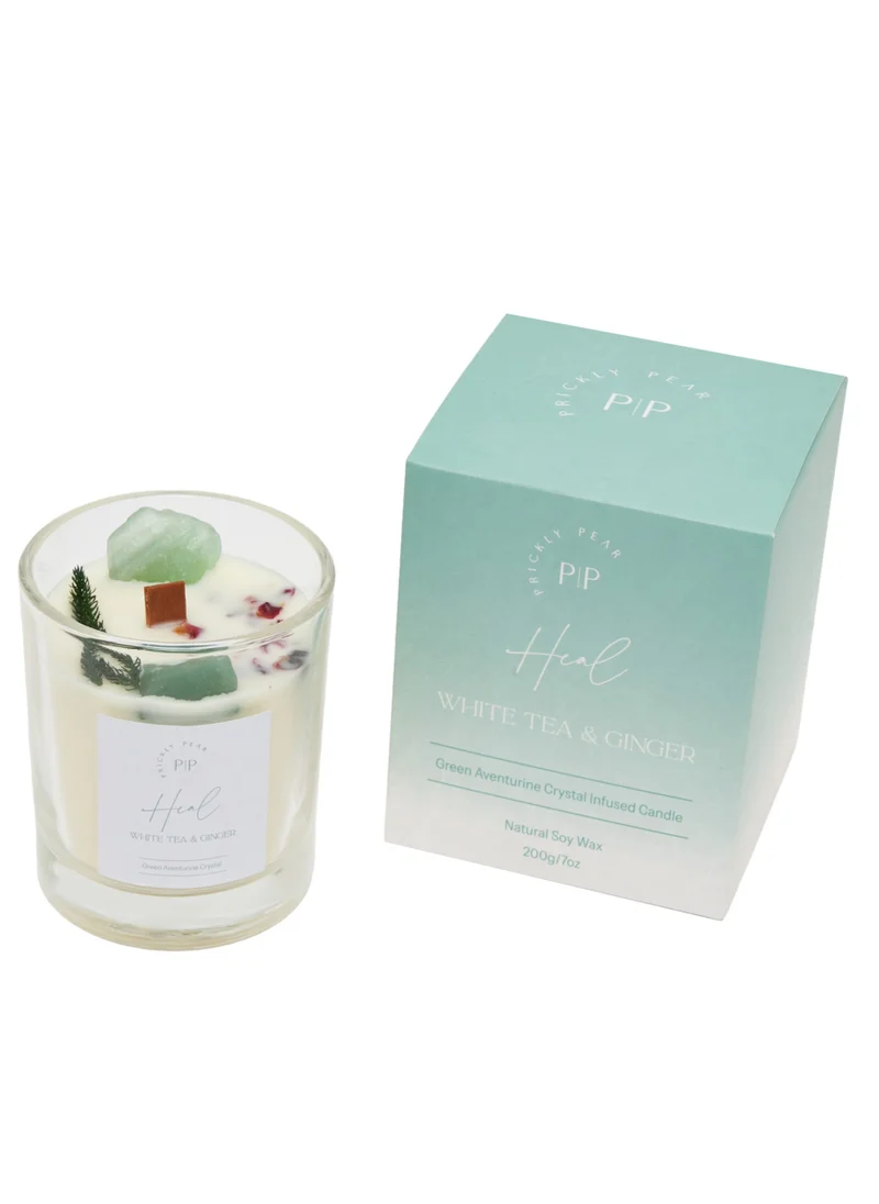 Prickly Pear Green Aventurine Crystal 'Heal' Candle, 200g