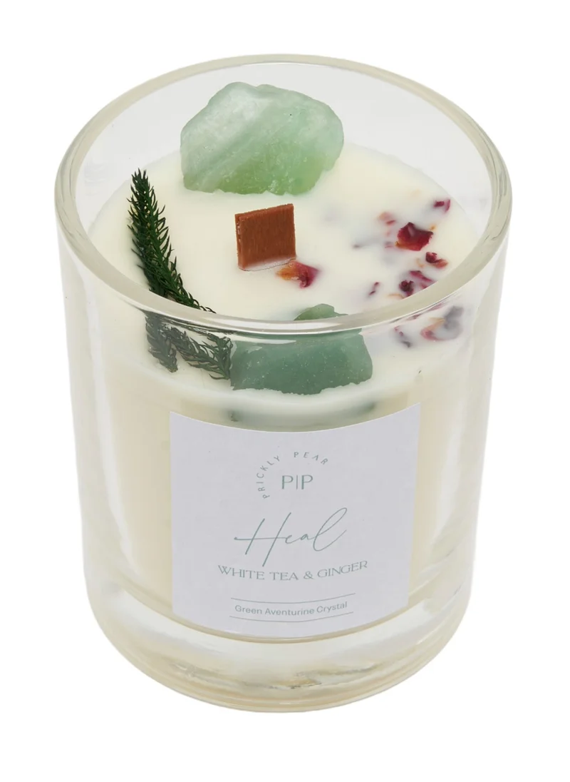 Prickly Pear Green Aventurine Crystal 'Heal' Candle, 200g