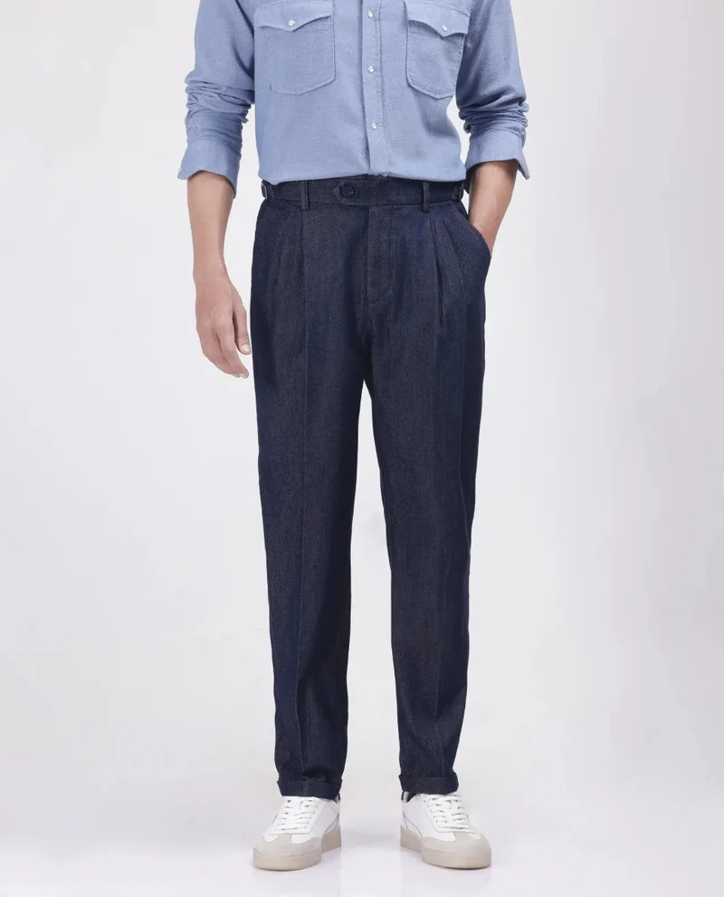 Rare Rabbit Men's Double Pleated Italian Trousers With Adjustable Waistband