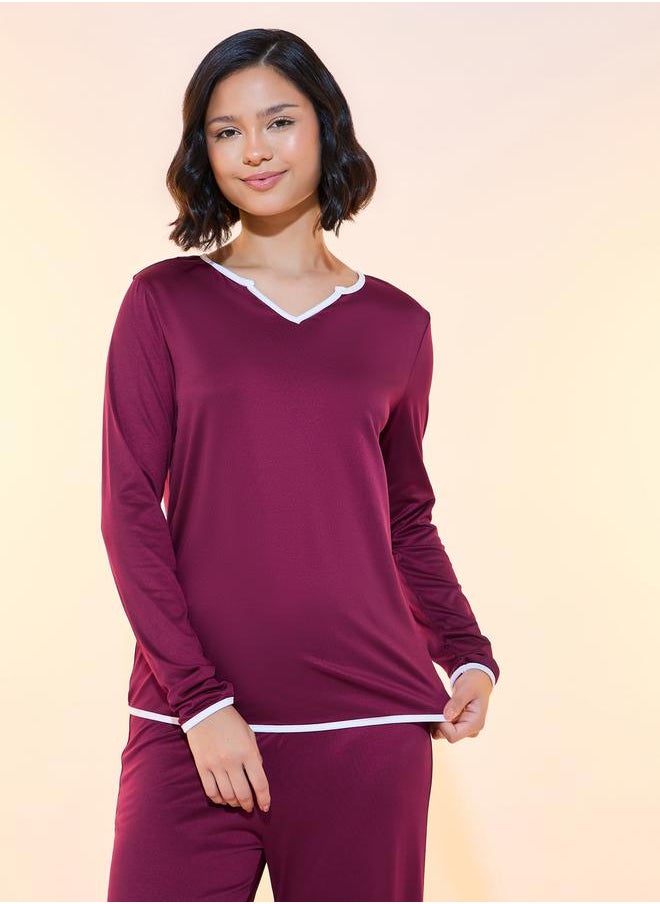 Take Two - Solid Contrast Edge Top & Pyjama Set - Image 1
