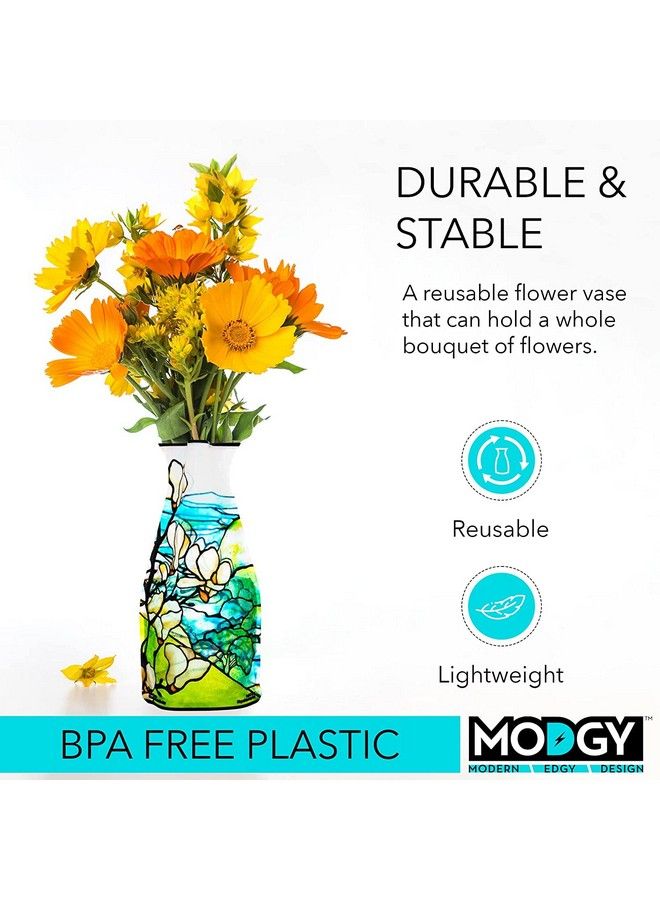 MODGY Expandable Flower Vase Plastic Decorative Modern Vases For Flowers Centerpieces Dining Table Decor Living Room Bathroom Wedding Office Tiffany Magnolia - Image 4