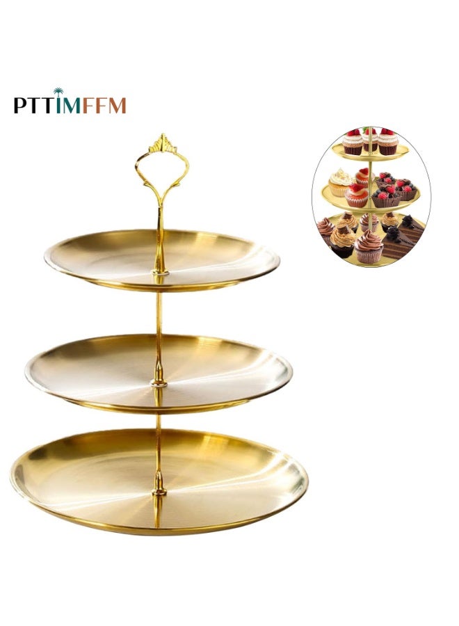 بتيمفم حامل كب كيك ذهبي بثلاث طبقات، صينية عرض حلويات من الفولاذ المقاوم للصدأ للمعجنات والحلوى والفواكه وحفلات الشاي بعد الظهر وحفلات الزفاف - Image 1