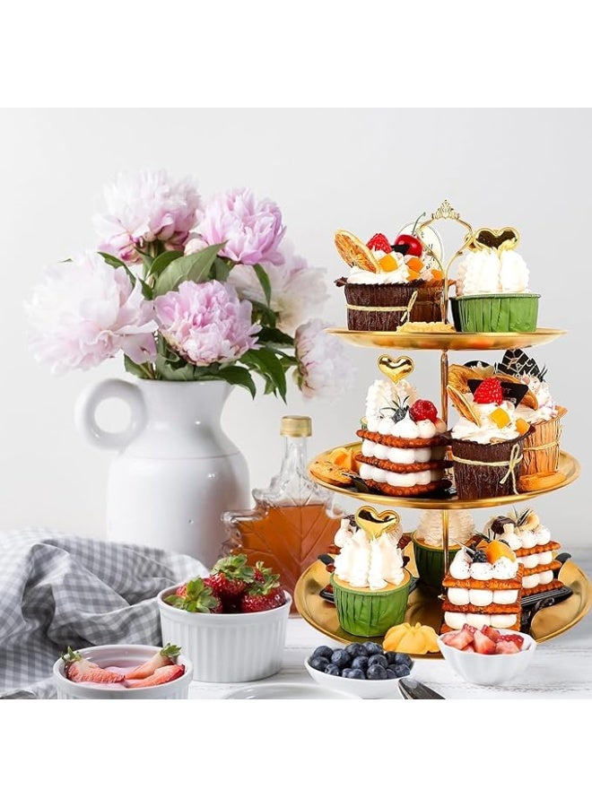 بتيمفم حامل كب كيك ذهبي بثلاث طبقات، صينية عرض حلويات من الفولاذ المقاوم للصدأ للمعجنات والحلوى والفواكه وحفلات الشاي بعد الظهر وحفلات الزفاف - Image 5