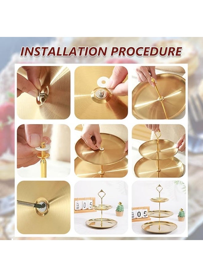 بتيمفم حامل كب كيك ذهبي بثلاث طبقات، صينية عرض حلويات من الفولاذ المقاوم للصدأ للمعجنات والحلوى والفواكه وحفلات الشاي بعد الظهر وحفلات الزفاف - Image 3