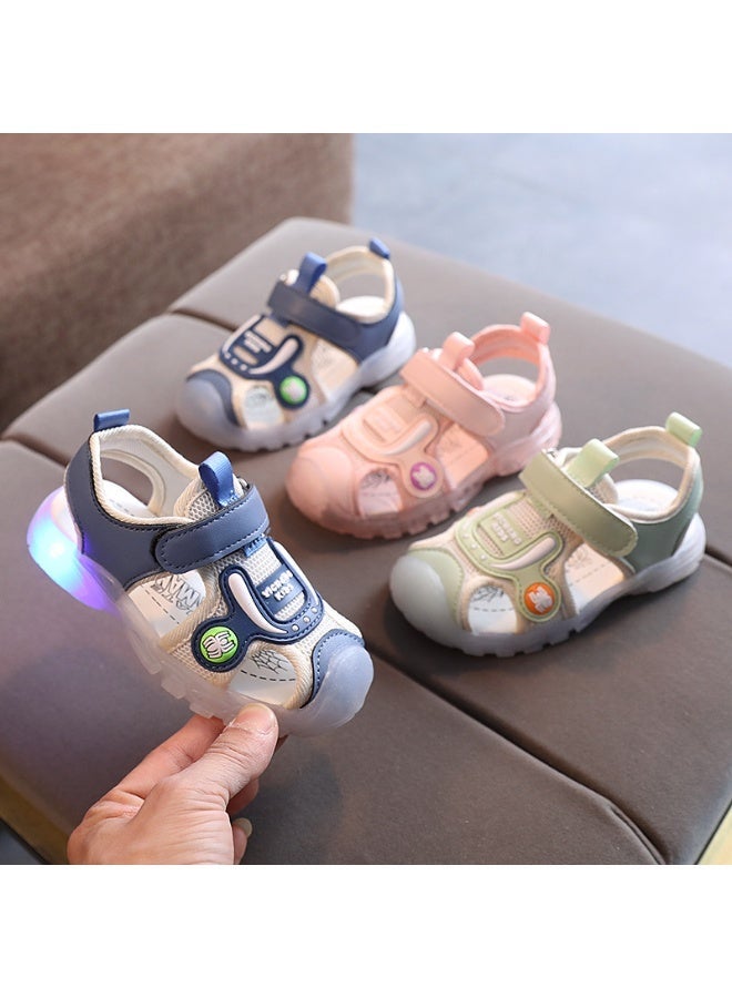 DOOKOO Children's Summer Casual Closed-Toe Soft Outdoor Beach Sandal Breathable Sports Water Shoe for Little Child Sandals Soft Soles with Lights for Toddlers to Learn Walking Shoes Kick-Proof Blue - Image 2