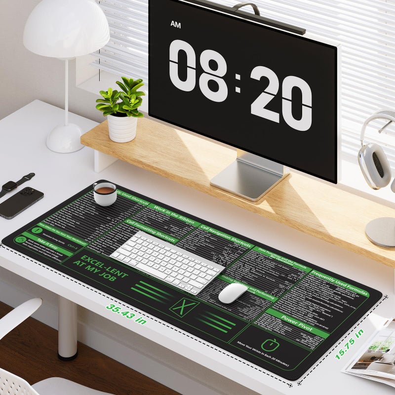 iCasso Excel Cheat Sheet Desk Pad, Excel Mouse Pad Shortcuts, Excell Short Cut Desk Mat, Extended Large XXL Non-Slip Exel Mousepad with Stitched Edges for Computer Keyboard - Image 2