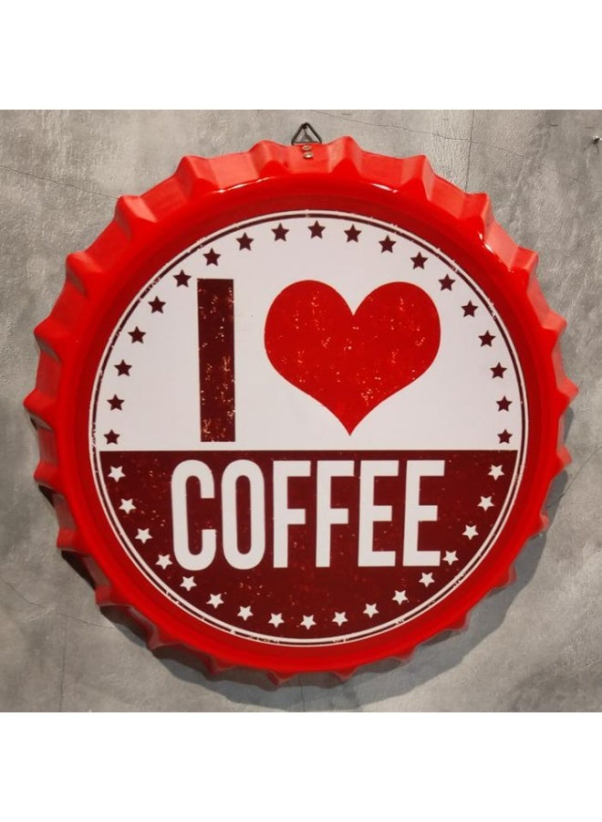 ALCOACH I Love Coffee Metal Wall Sign – Bottle Cap Design - Image 1