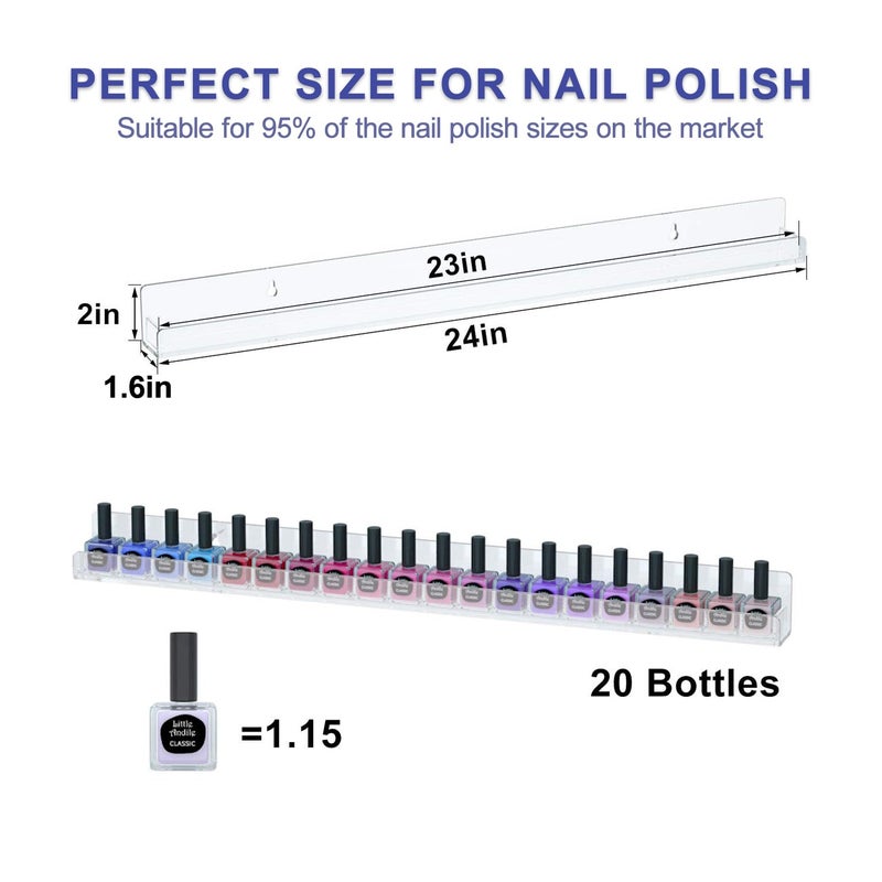 FEMELI 24 Inch Nail Polish Wall Rack: 6 Shelves Clear Acrylic Nail Polish Holder Organizer for 130-180 Bottles (24 Inch, Clear) - Image 3
