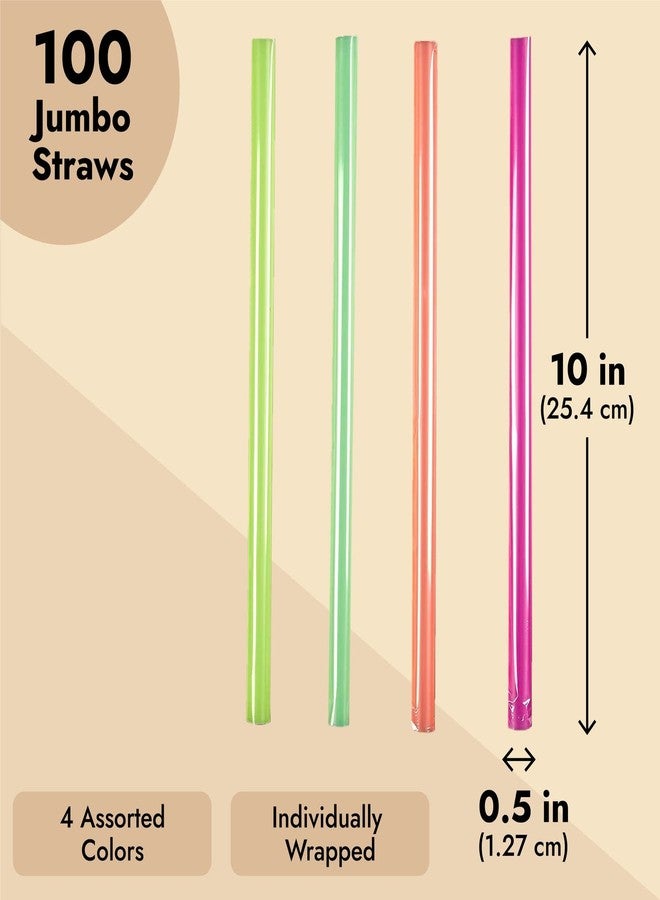 Juvale Smoothie Straws - 100 Count, Multicolor, 10-Inch Length & 0.5-Inch Diameter - Jumbo Straws for Smoothies & Milkshakes - Disposable & Individually Wrapped - Durable Wide Plastic Design - Image 4