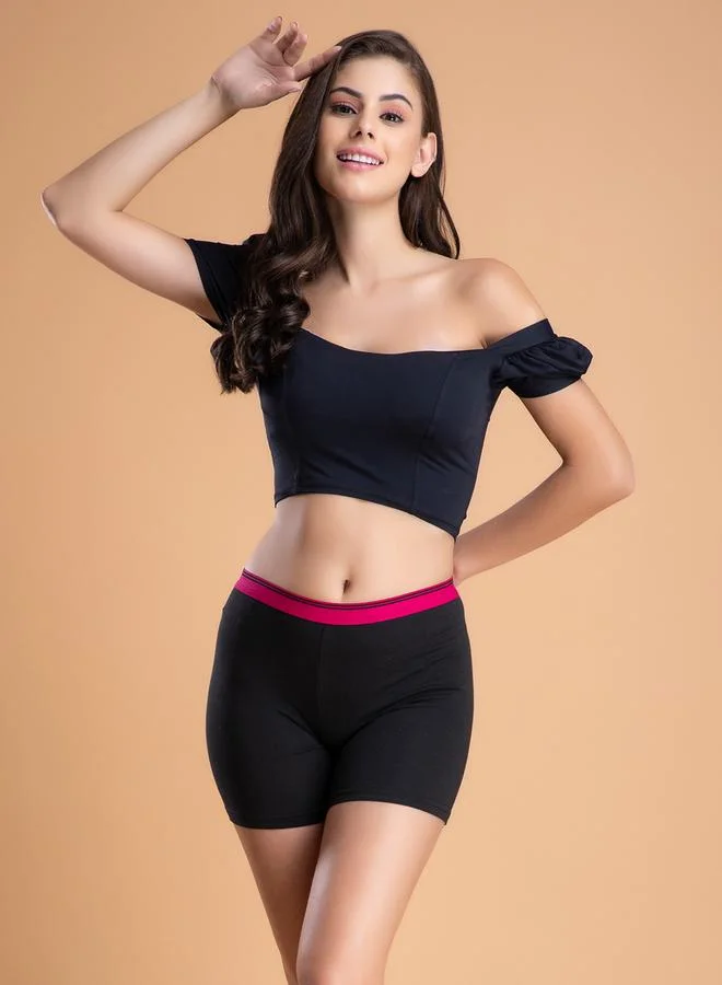 Clovia Black Cotton Mid Waist Boyshorts