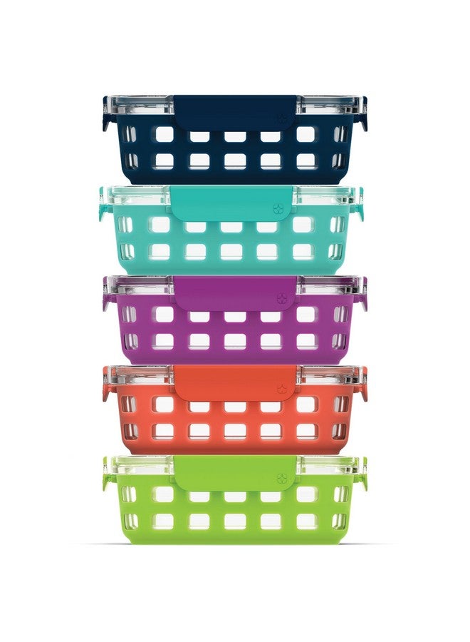Ello Duraglass 3.4 Cup Meal Prep Sets 10Pc, 5 Pack Set- Glass Food Storage Container with Silicone Sleeve and Airtight BPA-Free Plastic Lids, Dishwasher, Microwave, and Freezer Safe, Fruit Salad - Image 1
