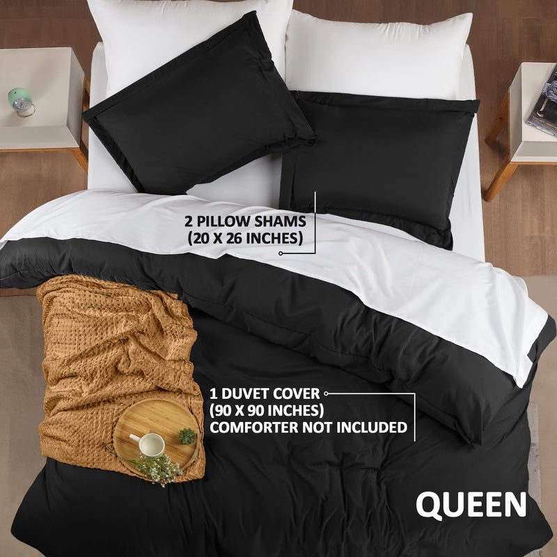 Utopia Bedding Duvet Cover Queen Size - 3 Piece with Zipper Closure - 1 Comforter Cover 90X90 Inches & 2 Pillow Shams 20X26 Inches (Black) Comforter Not Included - Image 2