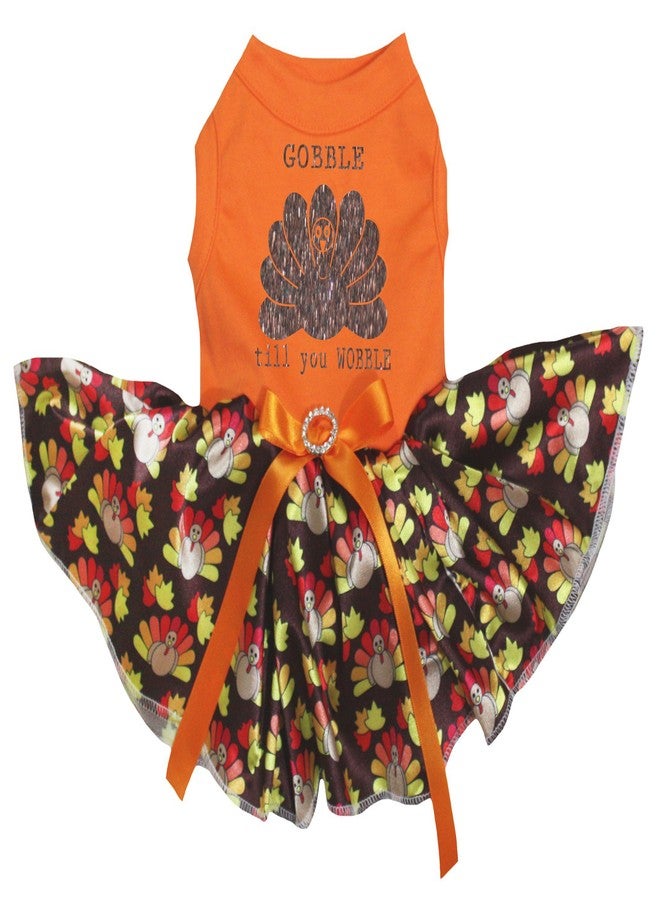 Petitebella Brown Gobble Turkey Till You Wobble Puppy Dog Dress (Orange/Brown Turkeys, X-Large)