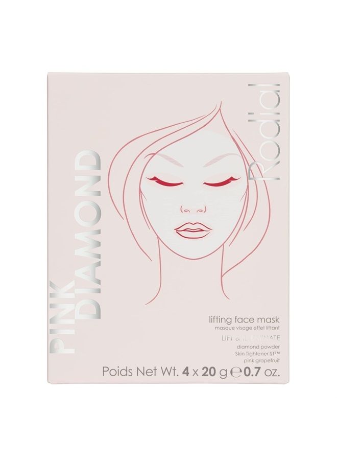 Rodial Pink Diamond Lifting Face Sheet Mask (4 Sachets), Diamond Powder, Vitamine C, Skin Tightener ST, Deeply Moisturising Sheet Mask, Even Skin Tone, Sheet Mask for Wrinkles and Lines - Image 1