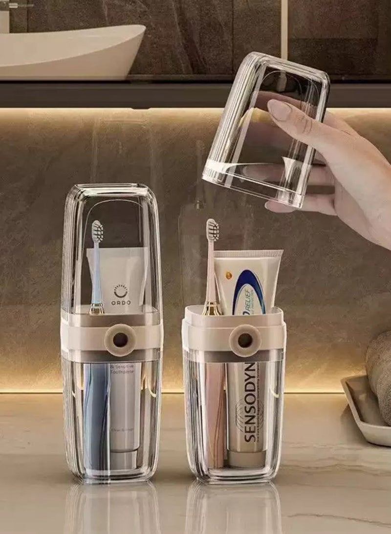 Travel Toothbrush Case, 2 in 1 Dustproof Toothbrush Cover and Rinse Cup, Large Capacity Toothbrush Cup, Portable Storage Container for Business, Camping, School, Trip - Image 1