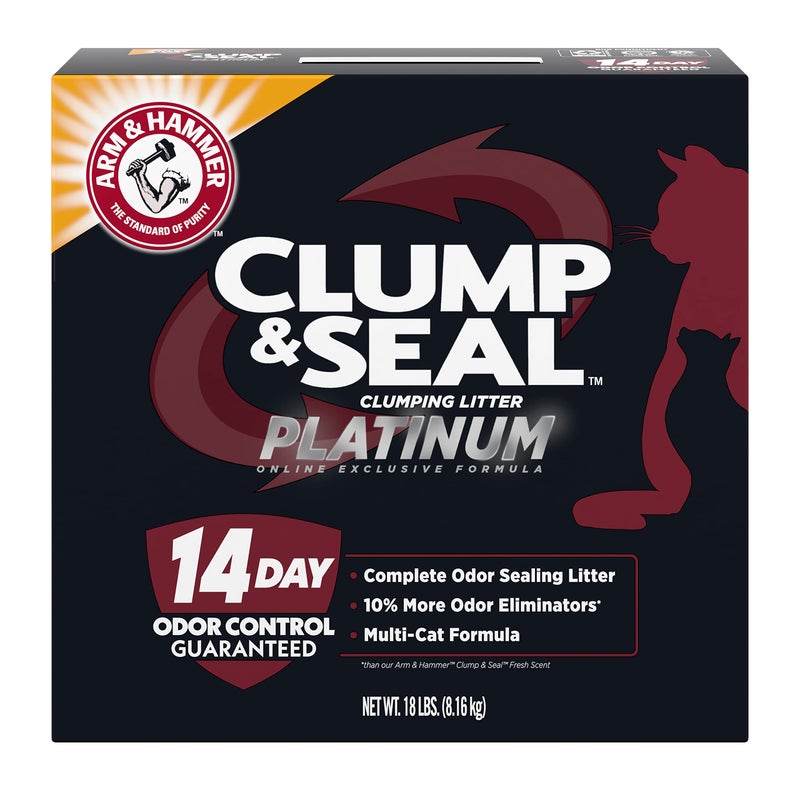 ARM & HAMMER Clump & Seal Platinum Cat Litter, Multi-Cat, 14-Day Odor Control, Rock-Hard Clumps, 18 lbs â€“ Powerful Odor Eliminator with Baking Soda - Image 1