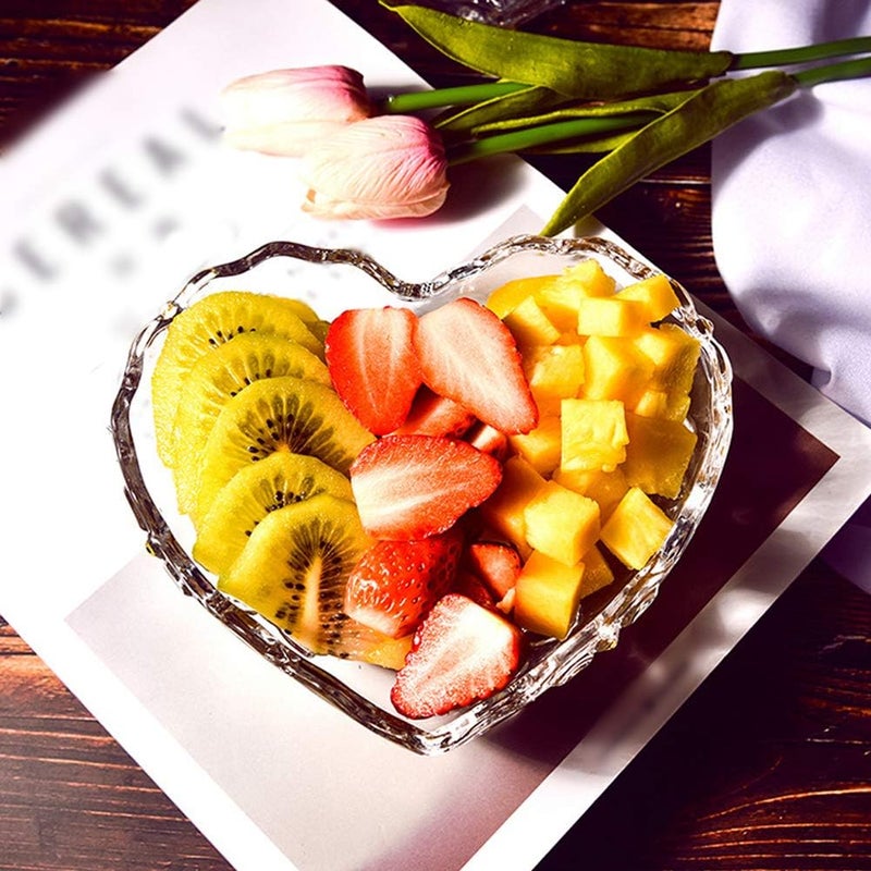 Kelendle 2 PCS Clear Glass Heart Shaped Serving Bowl Fruit Dish Bowl Container Tableware Great for Kitchen Restaurant Cafe Shop Appetizer Dessert Salad Snack Ice Cream - Image 3