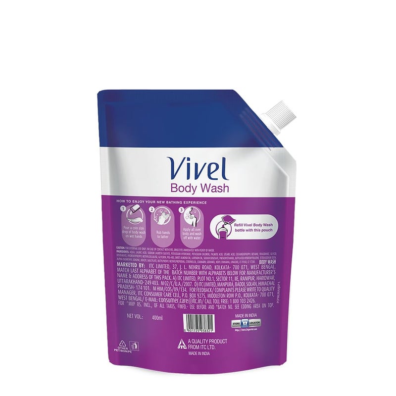 Vivel Fragrant Body Wash Lavender  Almond Oil Shower Gel 400 ml Supersaver Refill Pouch Moisturizing Bodywash Soft  Smooth Skin Effective Cleansing For Women  Men Pack of 2 - Image 5