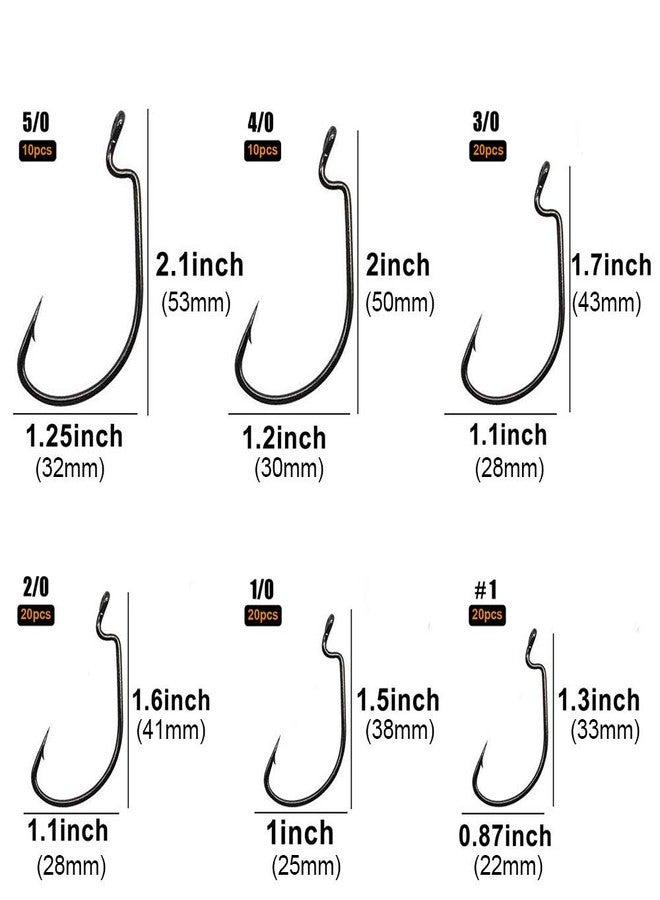 UCEC Fishing Hooks, 100pcs EWG Offset Worm Hooks Bass Hooks Wide Gap 2X Strong Senko Bait Texas Rig Jig Fish Hooks for Bass Trout Saltwater Freshwater Size:#1 1/0 2/0 3/0 4/0 5/0 - Image 4