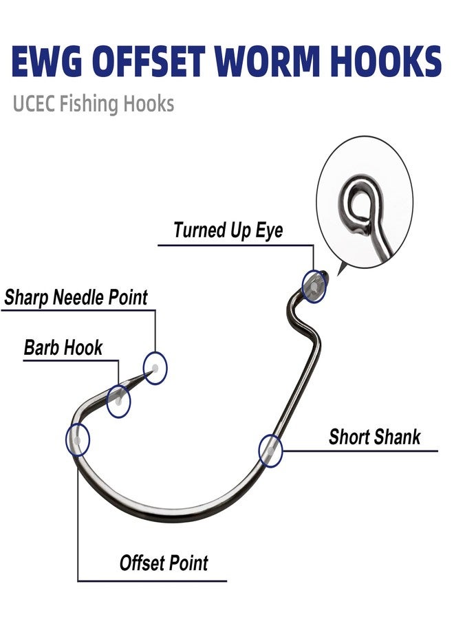 UCEC Fishing Hooks, 100pcs EWG Offset Worm Hooks Bass Hooks Wide Gap 2X Strong Senko Bait Texas Rig Jig Fish Hooks for Bass Trout Saltwater Freshwater Size:#1 1/0 2/0 3/0 4/0 5/0 - Image 2