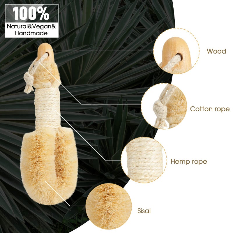 wokelai Dry Brushing Body Brush for Skin - Exfoliating Body Scrubber Brushes Natural Sisal Bristle for Lymphatic Drainage Cellulite Body Exfoliator for Bath Shower to Improve Circulation Stop Ingrown Hairs - Image 2