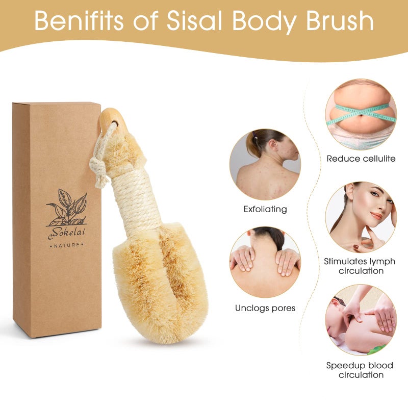 wokelai Dry Brushing Body Brush for Skin - Exfoliating Body Scrubber Brushes Natural Sisal Bristle for Lymphatic Drainage Cellulite Body Exfoliator for Bath Shower to Improve Circulation Stop Ingrown Hairs - Image 5
