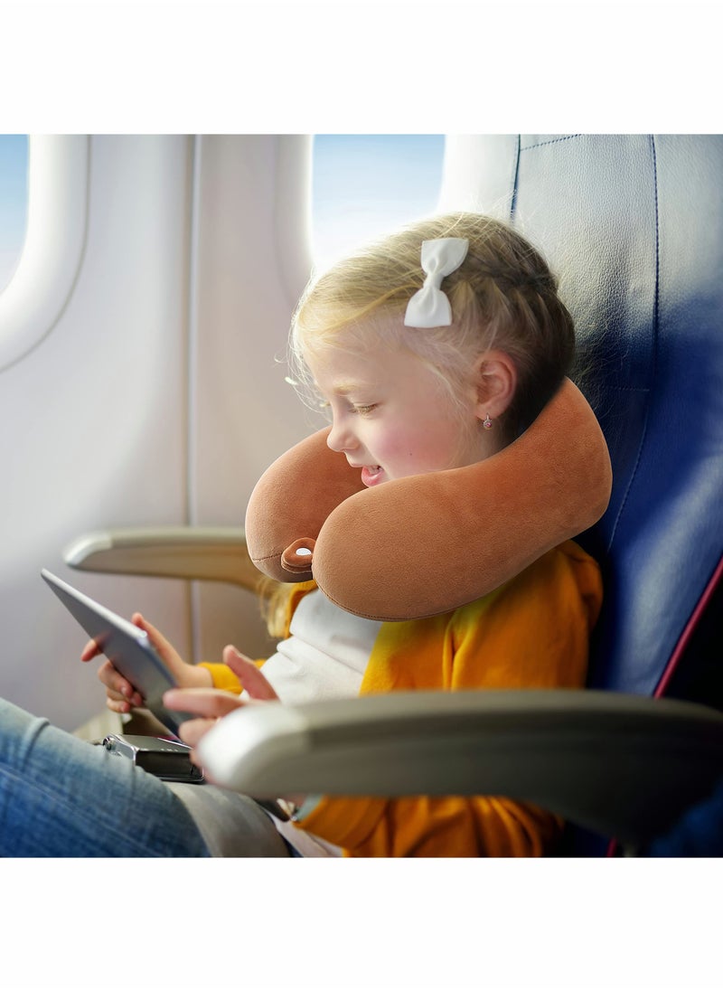 SYOSI - Travel Pillow for Kids and Adults Cute Animal Memory Foam Neck Pillow with Soft Fleece Cover and Eye Mask Set Airplane Pillow Travel Kit with Drawstring Organizer Bag Machine Washable (Puppy) - Image 1