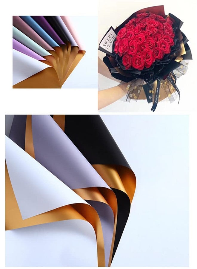 XICHEN 20 Sheets Florist Bouquet Supplies,DIY Crafts,Gift Packaging or Gift Box Packaging, Pearl film and Flow golden two-color Double sided flowers wrapping paper 22.8 * 22.8Inch (Black & Gold) - Image 3