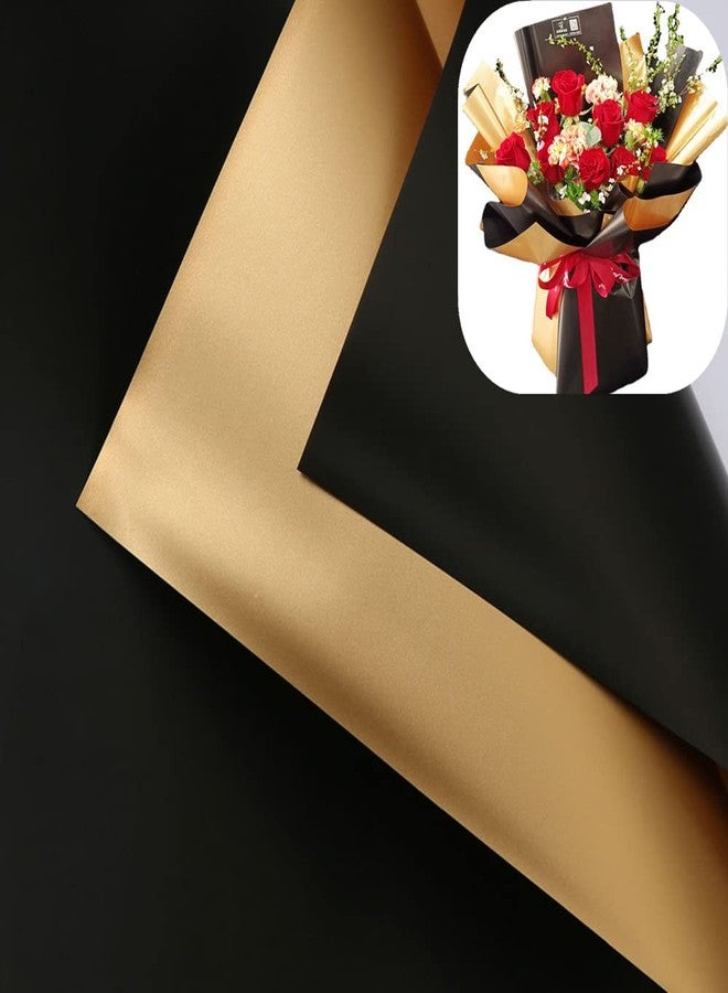 XICHEN 20 Sheets Florist Bouquet Supplies,DIY Crafts,Gift Packaging or Gift Box Packaging, Pearl film and Flow golden two-color Double sided flowers wrapping paper 22.8 * 22.8Inch (Black & Gold) - Image 1
