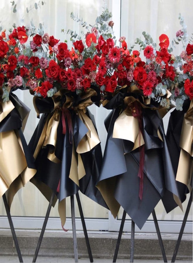 XICHEN 20 Sheets Florist Bouquet Supplies,DIY Crafts,Gift Packaging or Gift Box Packaging, Pearl film and Flow golden two-color Double sided flowers wrapping paper 22.8 * 22.8Inch (Black & Gold) - Image 4