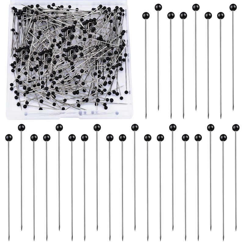 Sewing Pins 300 PCS Straight Pins for Fabric Black Pearlized Ball Head Quilting Pins Long 15inch Sewing Pins with Transparent Plastic Box for Dressmaker Jewelry DIY Decoration and Sewing Project