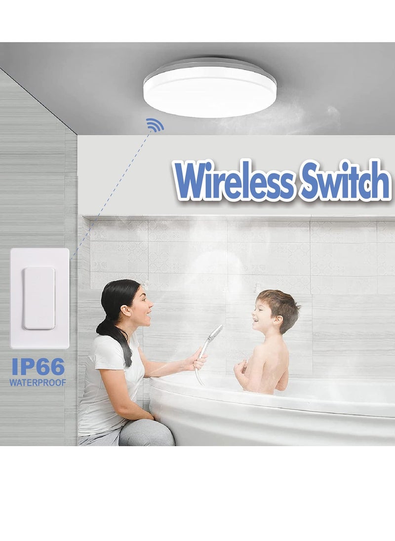 SYOSI - Wireless Light Switch and Receiver Kit Safe Waterproof and Energy Saving No Wiring No Wifi 600ft RF Range Detachable Remote Control Wall Switch for LED Lights Ceiling Fixture Bathroom Bedroom - Image 1