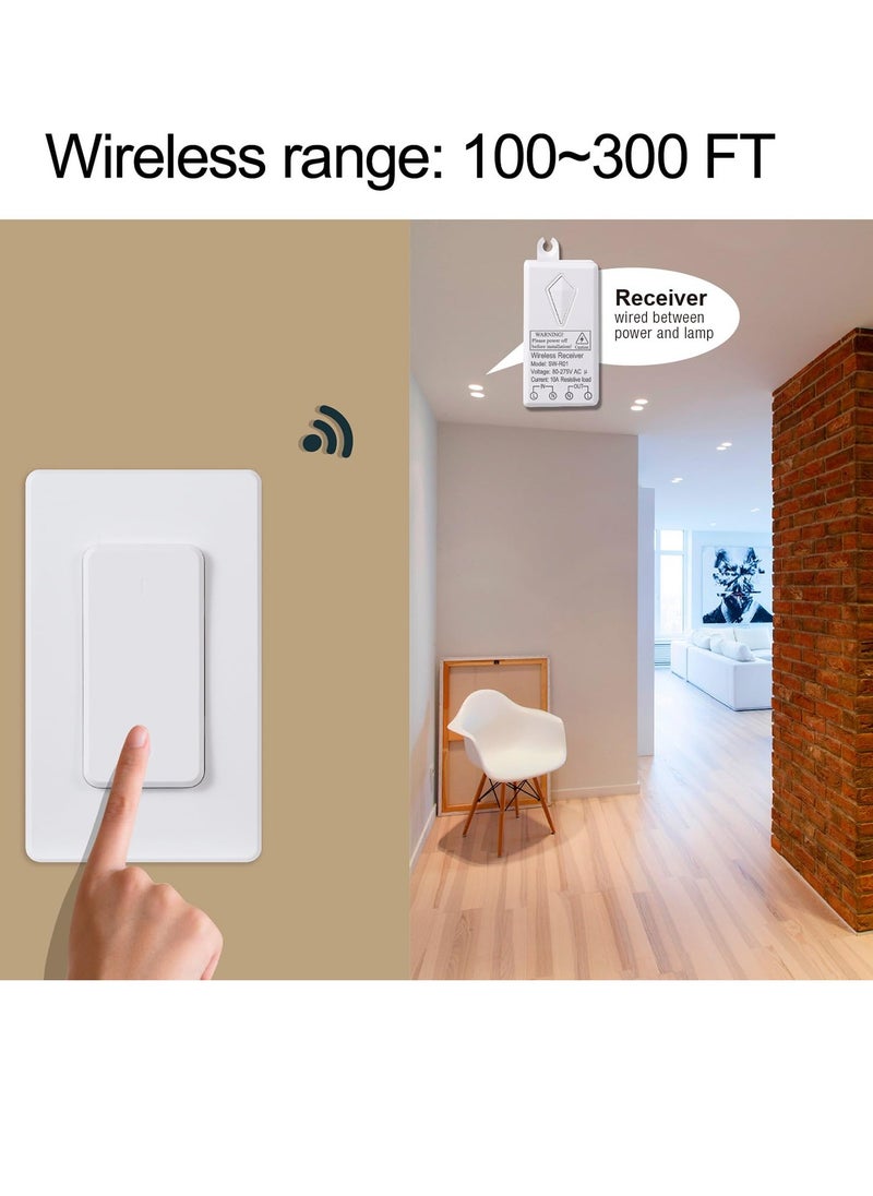SYOSI - Wireless Light Switch and Receiver Kit Safe Waterproof and Energy Saving No Wiring No Wifi 600ft RF Range Detachable Remote Control Wall Switch for LED Lights Ceiling Fixture Bathroom Bedroom - Image 1