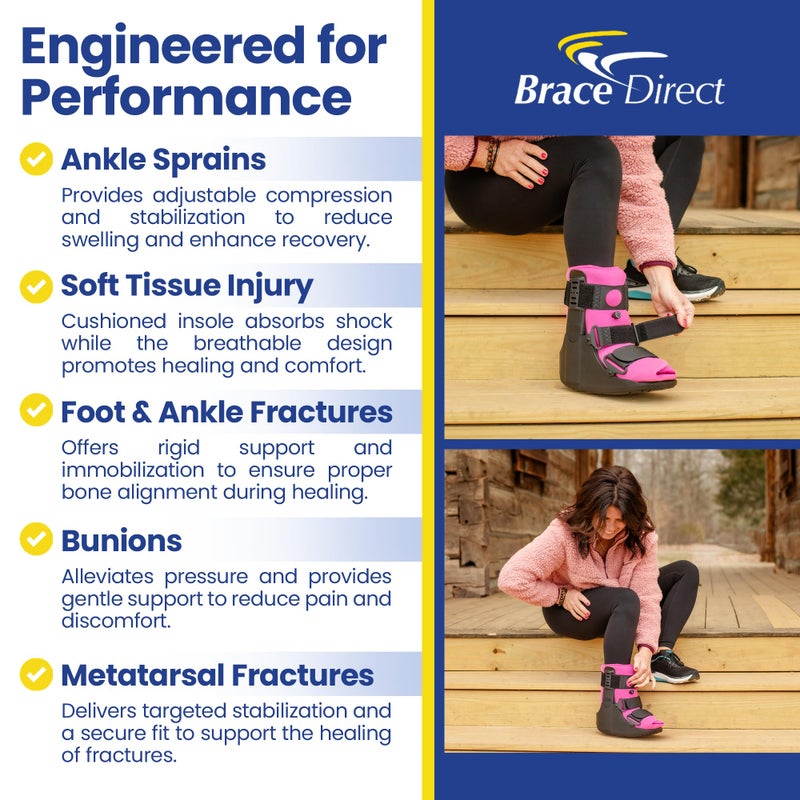 Brace Direct Womenâ€™s Short Air CAM Walker Boot - Pink Lined Fracture Boot with Air Pump for Foot & Ankle Fractures, Injuries, Sprains, and Post Op Recovery L4361 (Medium - US Shoe Women 8.5-11.5 - Image 5