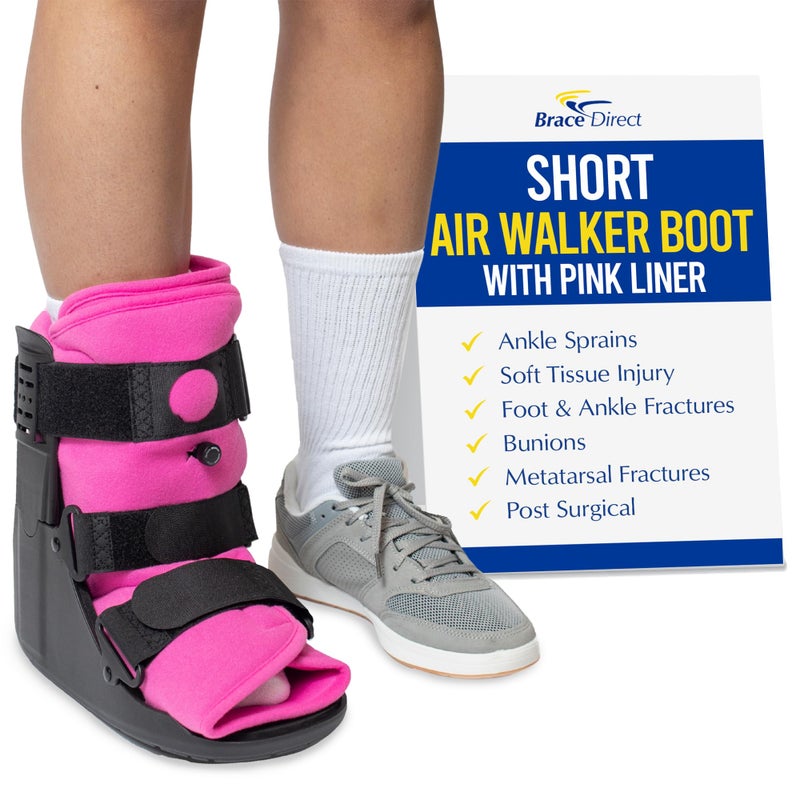 Brace Direct Womenâ€™s Short Air CAM Walker Boot - Pink Lined Fracture Boot with Air Pump for Foot & Ankle Fractures, Injuries, Sprains, and Post Op Recovery L4361 (Medium - US Shoe Women 8.5-11.5 - Image 1