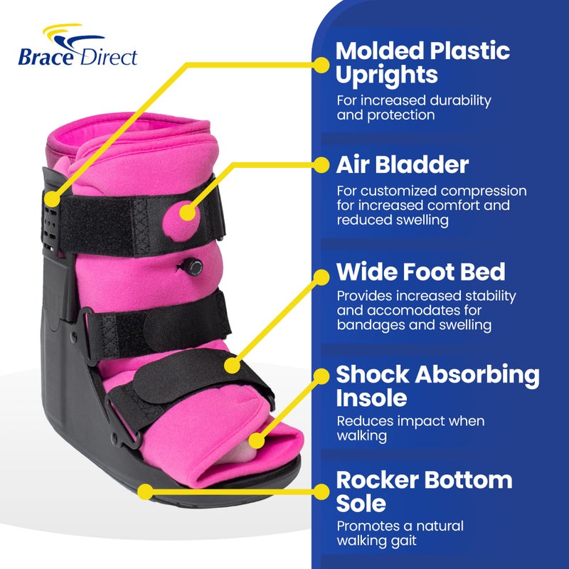 Brace Direct Womenâ€™s Short Air CAM Walker Boot - Pink Lined Fracture Boot with Air Pump for Foot & Ankle Fractures, Injuries, Sprains, and Post Op Recovery L4361 (Medium - US Shoe Women 8.5-11.5 - Image 3