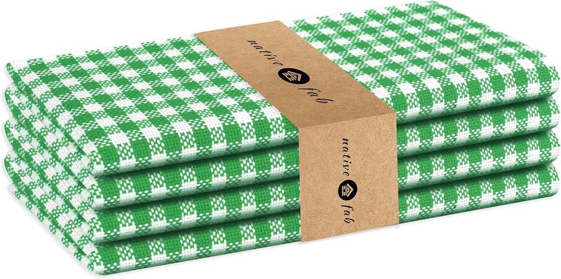 Native Fab Set of 4 Gingham Mini Check Cloth Dinner Napkins 100 Cotton 16x16 inches Soft Comfortable Absorbent Restaurant Hotel Quality  Easy Care Washable Wedding Daily Everyday Use  Green - Image 1