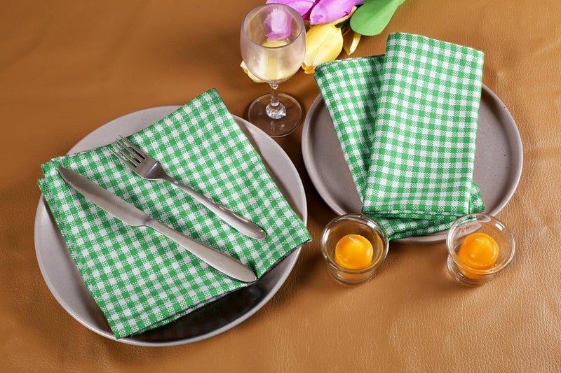 Native Fab Set of 4 Gingham Mini Check Cloth Dinner Napkins 100 Cotton 16x16 inches Soft Comfortable Absorbent Restaurant Hotel Quality  Easy Care Washable Wedding Daily Everyday Use  Green - Image 2