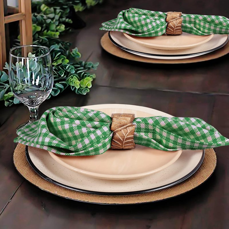 Native Fab Set of 4 Gingham Mini Check Cloth Dinner Napkins 100 Cotton 16x16 inches Soft Comfortable Absorbent Restaurant Hotel Quality  Easy Care Washable Wedding Daily Everyday Use  Green - Image 3