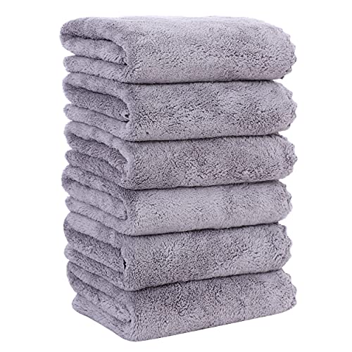 MOONQUEEN 6 Pack Premium Hand Towels - Quick Drying - Microfiber Coral Velvet Highly Absorbent Towels - Multipurpose Use as Hotel, Bathroom, Shower, Spa, Hand Towel 16 x 28 inches (Light Grey) - Image 1